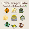 herbal diaper salve, organic diaper balm, natural baby rash cream, calendula yarrow plantain salve, cloth diaper safe, baby skin healing, non-toxic diaper ointment, soothing baby balm, botanical baby care, gentle herbal rash remedy