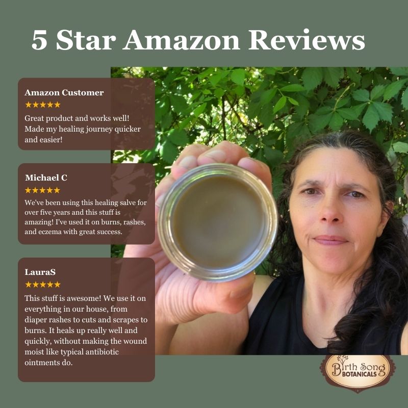 herbal salve, healing salve, Plantain Salve, garden salve, green salve, natural skin care, customer reviews for healing salve