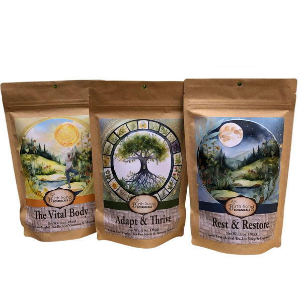 herbal tea bundle, loose leaf tea set, wellness tea collection, adaptogenic tea, stress relief tea, sleep tea, detox tea, caffeine free tea, natural herbal remedies, immune support tea, digestive tea, relaxation tea, daily wellness tea