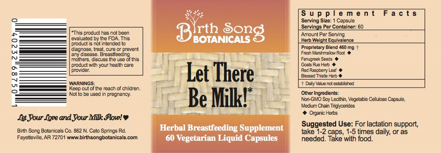 Let There Be Milk! Liquid Herbal Breastfeeding Capsules label