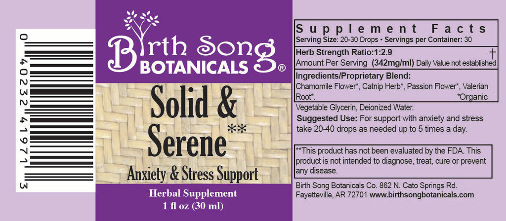 Solid & Serene Herbal Anxiety and Stress Support label