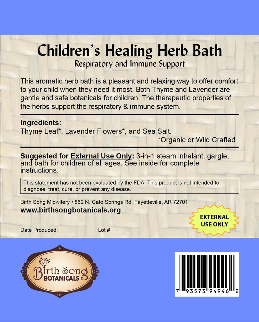 Children's Healing Herb Bath ingredients