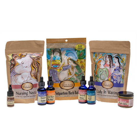 herbal pregnancy gift set, postpartum recovery tea and tinctures, breastfeeding gift, baby shower gift, motherhood herbal kit