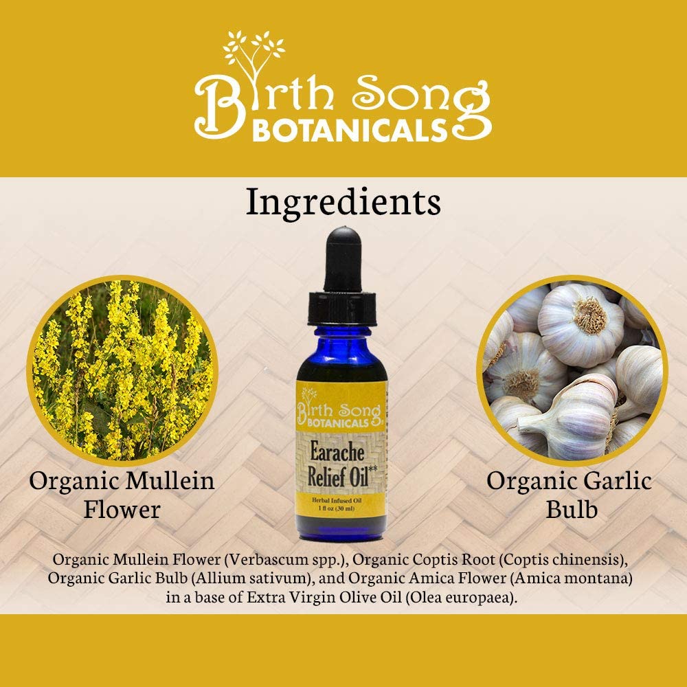 Earache Relief Oil with Garlic and Mullein Flower ingredients