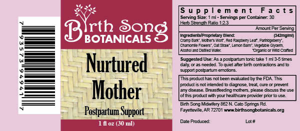 Nurtured Mother for Afterbirth Pain Relief and Blues Support label
